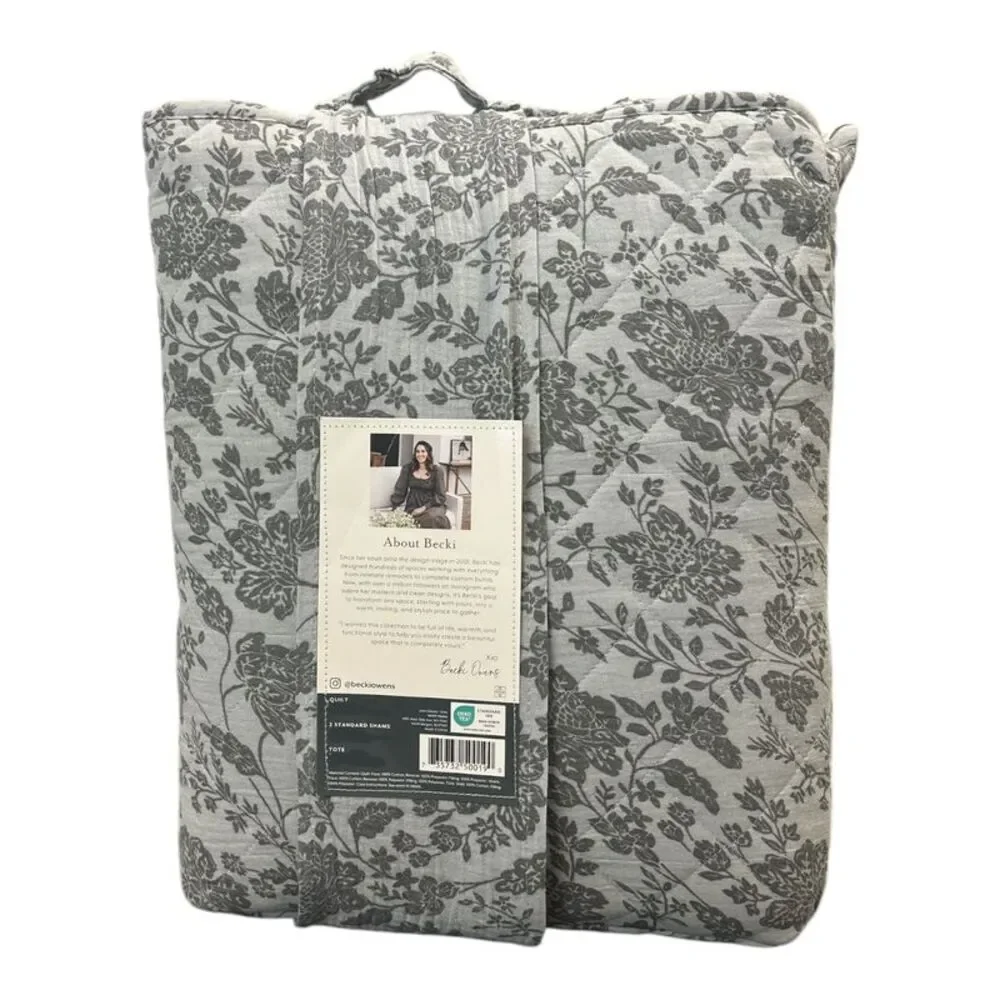 Details by Becki Owens Full/Queen Gray Floral Quilt Set